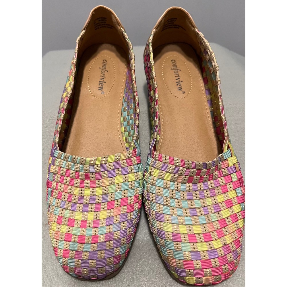 Comfortview Womens‎ Bethany Multicolor Woven Loafers Slip On Round Toe Sz 9M